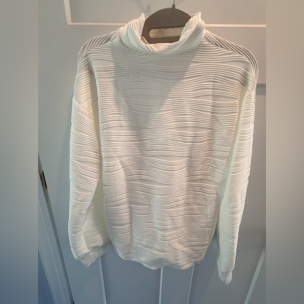 Ivory Ribbed Mock Neck Sweater Women Stretch Knit Top Size M